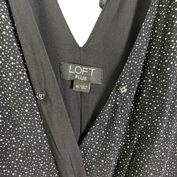 LOFT Plus Jumpsuit in Black Dots Flutter Sleeve Wrap Top 16 - Picture 5 of 8
